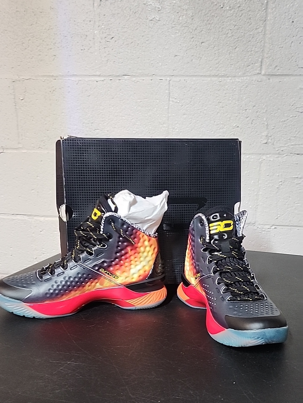 Under Armour Curry 1 Jam Black with Red & Orange Gradient Basketball Shoes